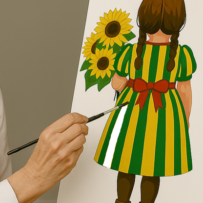 Mädchen mit Sonnenblumen selber malen