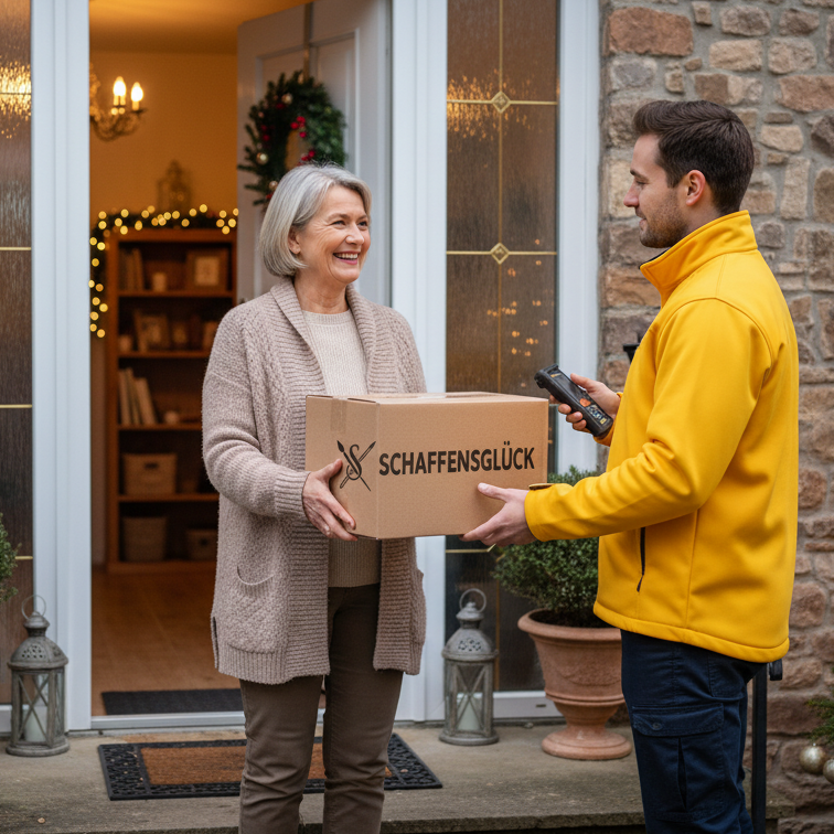 GlücklicherKundin empfängt Schaffensglück Paket
