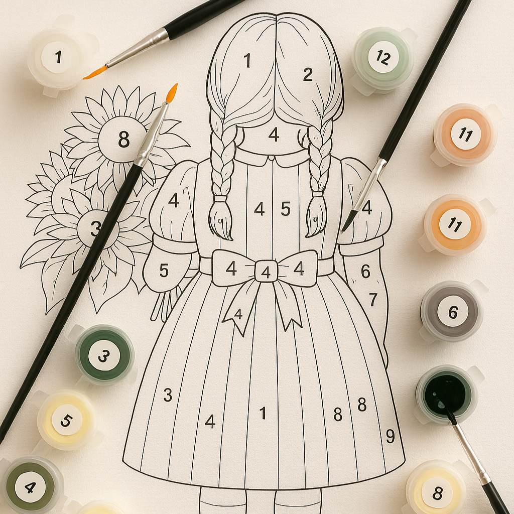 Mädchen mit Sonnenblumen selber malen