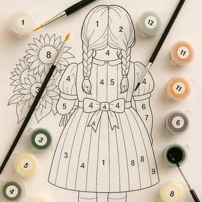 Mädchen mit Sonnenblumen selber malen