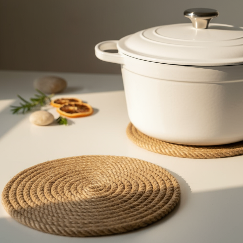 Zwei Untersetzer aus Naturseil selber nähen