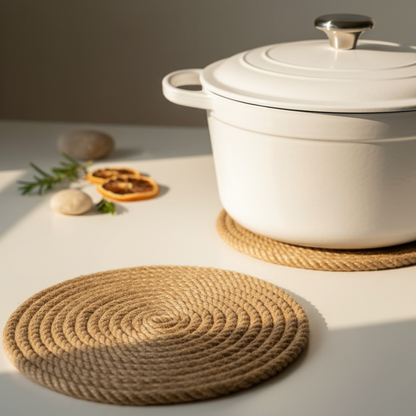 Zwei Untersetzer aus Naturseil selber nähen